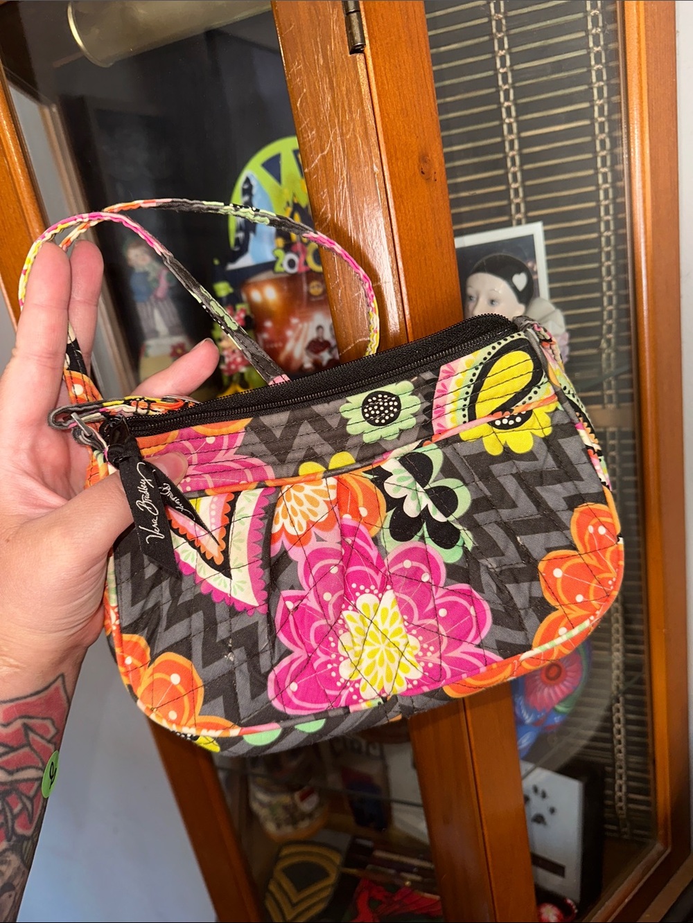 Ziggy Zinnia Vibrant Floral Quilted Wristlet Bag - Pink, Orange & Yellow